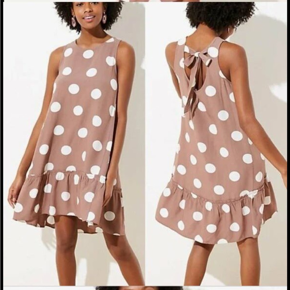 LOFT Brown & White Polka Dot Swing Dress - Size Small